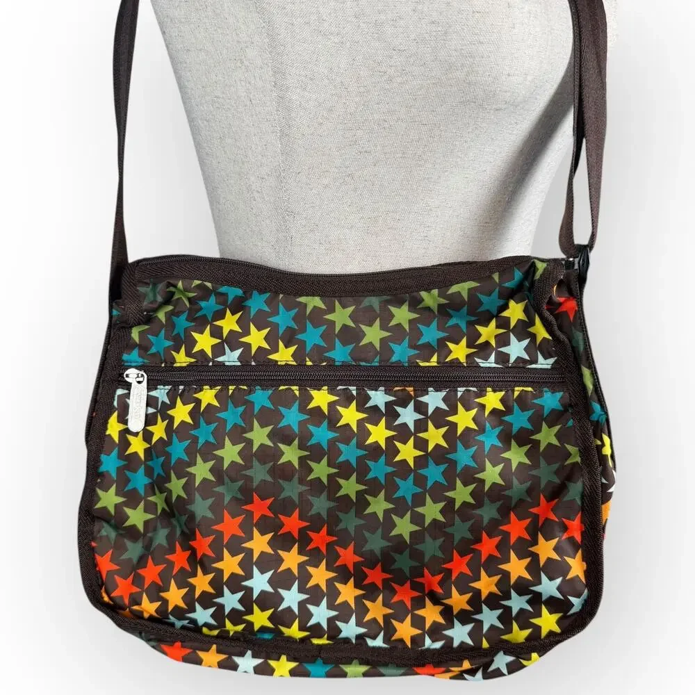VTG‎ LeSportsac Hobo Bag Rainbow Star Print with Matching Pouch – Rare 2000s